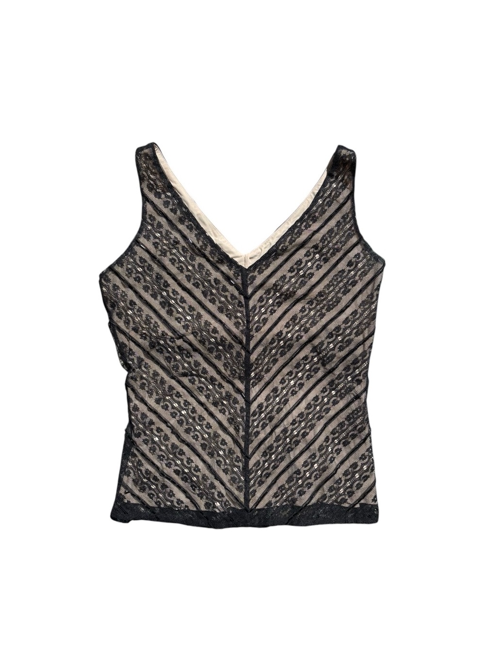 Vintage Y2K Black Lace Beaded Overlay Tank Whimsygoth Fairygrunge XS